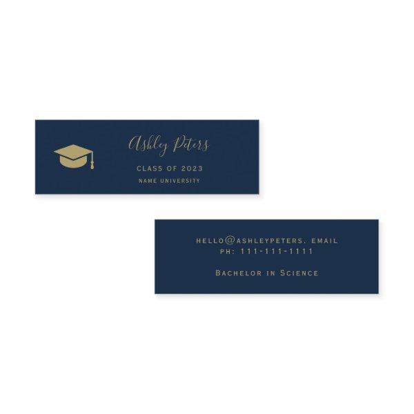 Simple typography navy blue gold cap graduation mini