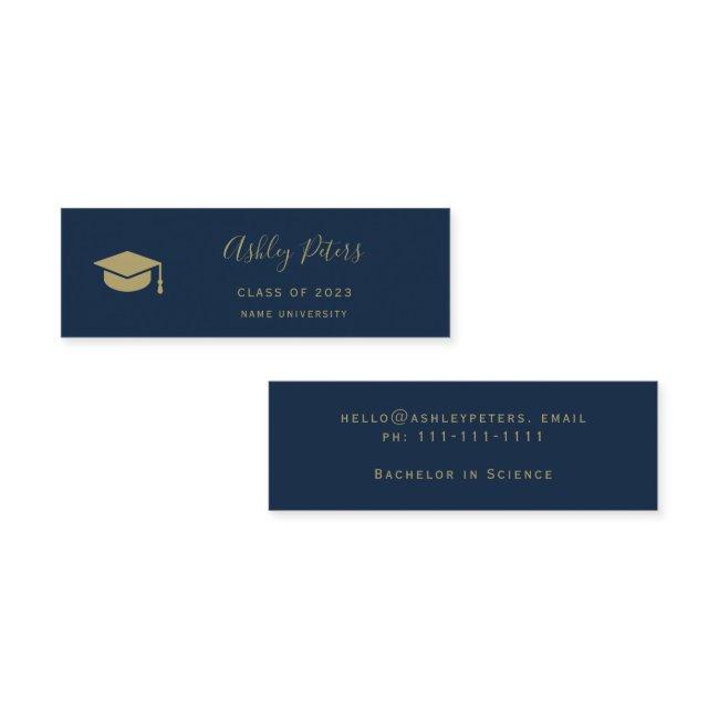 Simple typography navy blue gold cap graduation mini
