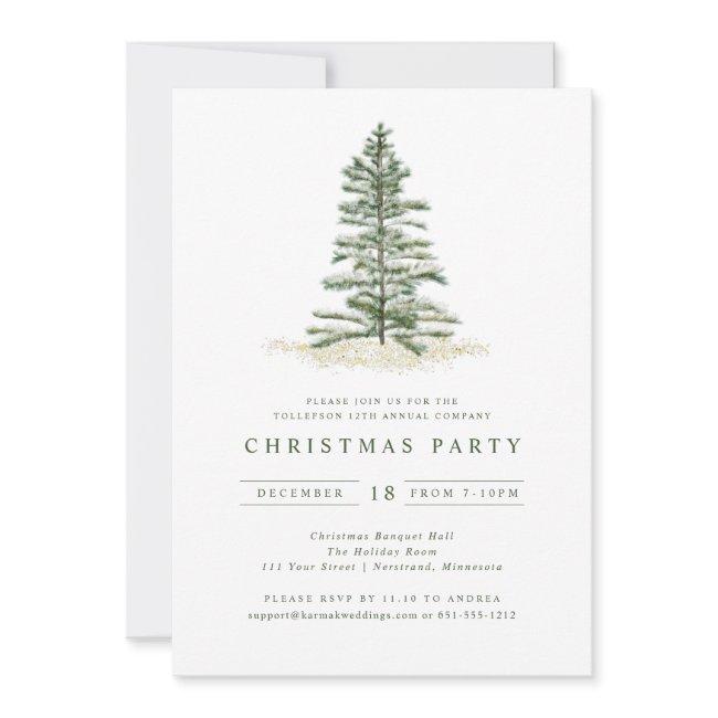 Simple Vintag Evergreen Christmas Party Invitation
