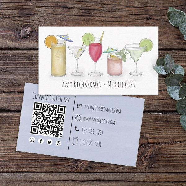 Simple Watercolor Cocktails Drinks Bartender