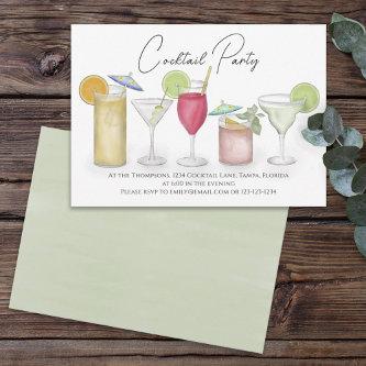 Simple Watercolor Cocktails Drinks Whimsical Fun  Invitation