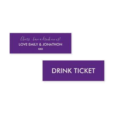 Simple Wedding Reception White Purple Drink Ticket