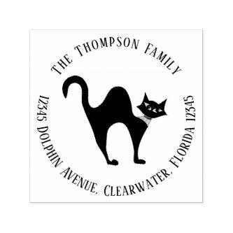 Simple Whimsical Black Cat Cute Return Address Self-inking Stamp