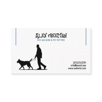 Simple White and Blue Dog Walker Silhouette