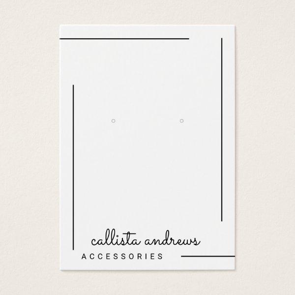 Simple White Black Border Script Earrings Display