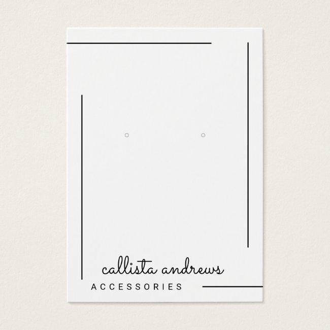 Simple White Black Border Script Earrings Display