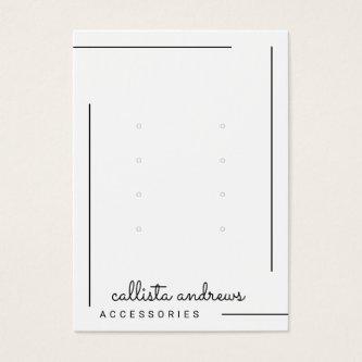 Simple White Black Border Script Earrings Display