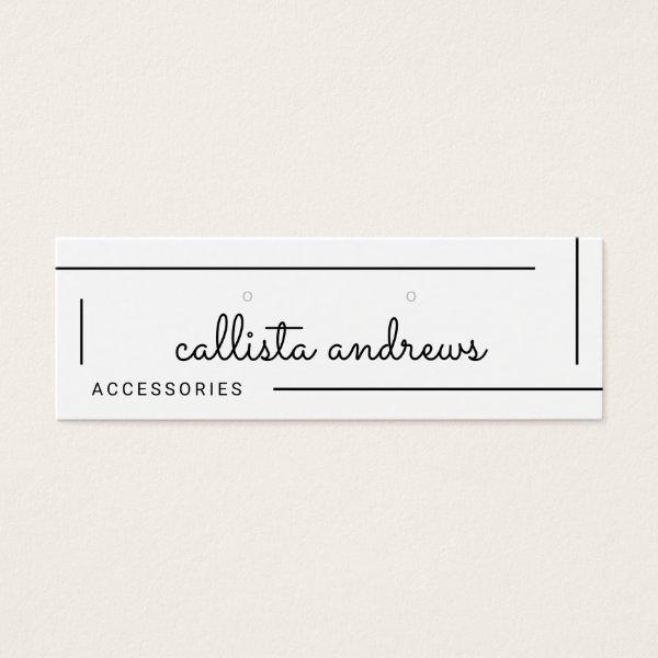 Simple White Black Border Script Earrings Display