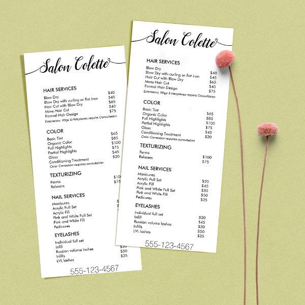 Simple White Calligraphy Salon Service Menu