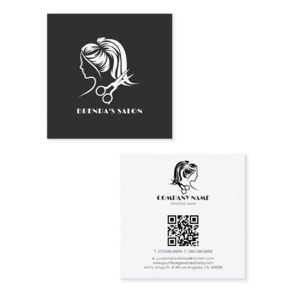 Simple White Hair Salon Logo Dark Gray Background Square