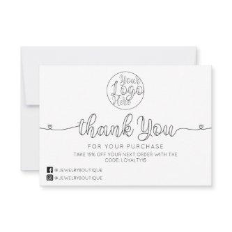 Simple White Handwritten Hearts Customer Business Thank You Card