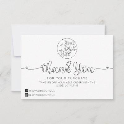 Simple White Handwritten Hearts Customer Business Thank You Card