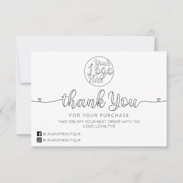 Simple White Handwritten Hearts Customer Business Thank You Card
