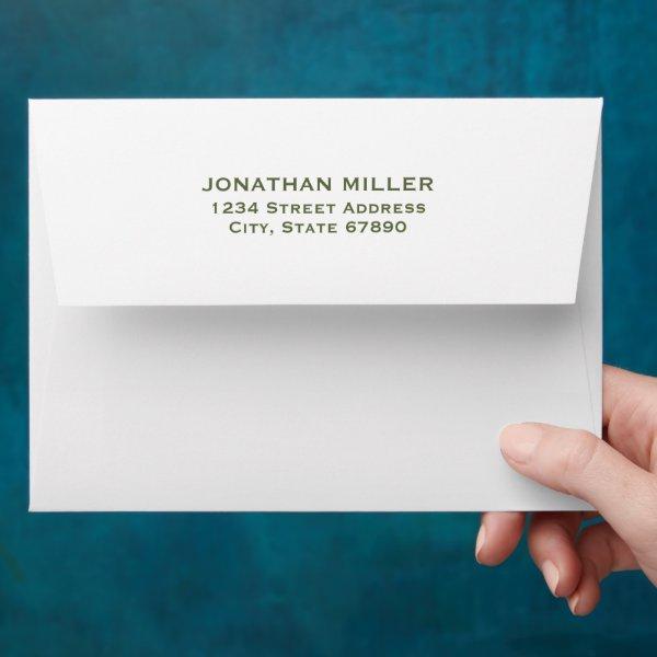 Simple White Olive Typographic Name Return Address Envelope