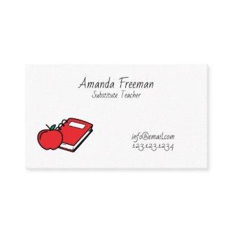 Simple White Red Apple and Book Substitute Teacher