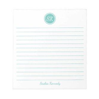 Simply Elegant Aqua Lined Monogram Name Notepad