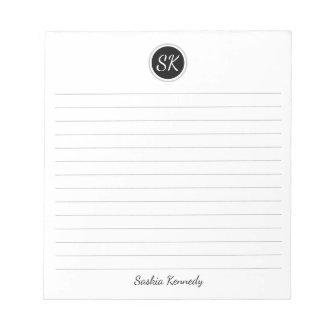 Simply Elegant Black Grey Lined Monogram Name Notepad