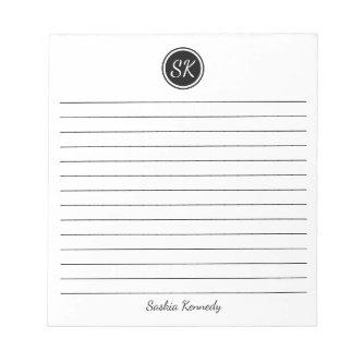 Simply Elegant Black Lined Monogram Personalized Notepad
