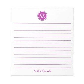 Simply Elegant Dark Pink Lined Monogram Name Notepad