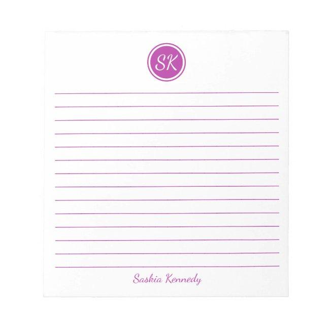 Simply Elegant Dark Pink Lined Monogram Name Notepad