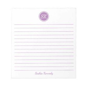Simply Elegant Lavender Lined Monogram Name Notepad