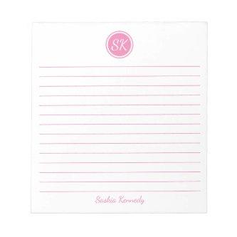 Simply Elegant Light Pink Lined Monogram Name Notepad