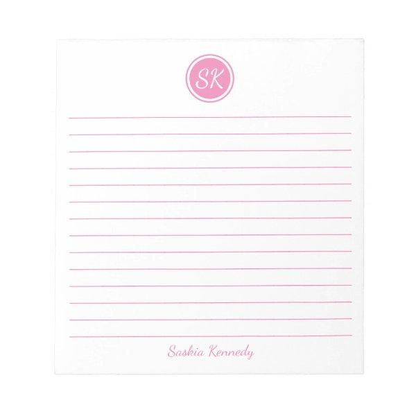 Simply Elegant Light Pink Lined Monogram Name Notepad
