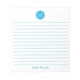 Simply Elegant Sky Blue Lined Monogram Name Notepad