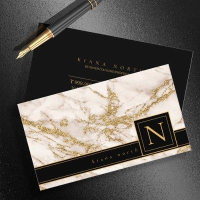 Simply Marble Monogram Black/Gold Std ID672