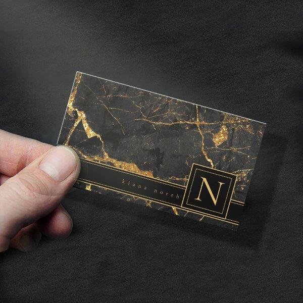 Simply Marble Monogram Gold/Black Std ID672