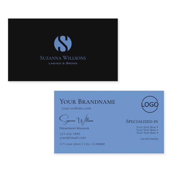 Simply Plain Black Blue with Monogram and Logo