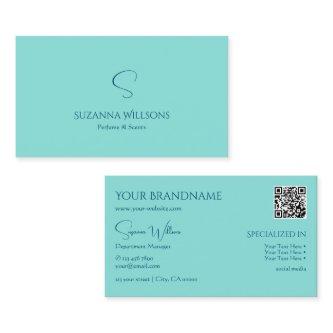 Simply Plain Teal with Monogram and QR Code Modern