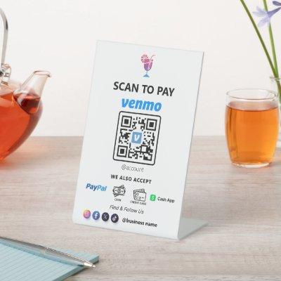 Single QR Code Payment | White Scan to Pay  Pedestal Sign