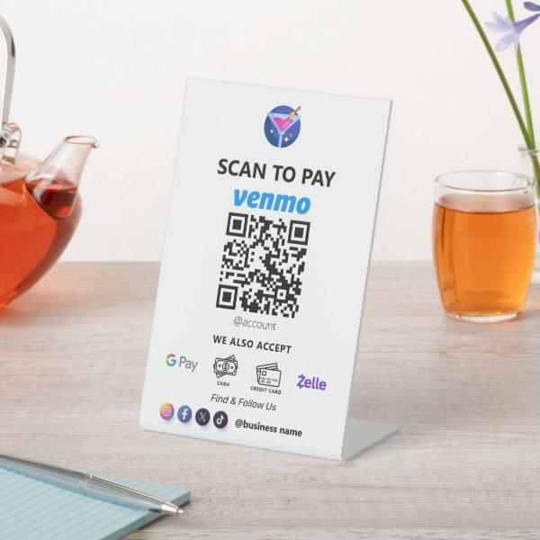 Single QR Code Payment | White Scan to Pay  Pedestal Sign
