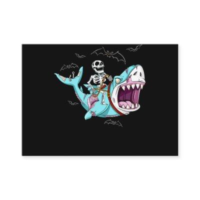 Skeleton Riding Zombie Shark Funny Halloween Gift