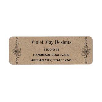 Sketched Floral Border Rustic Kraft Return Address Label