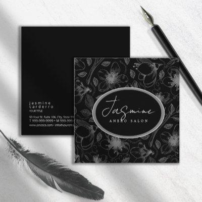 Sketched Floral Outline Pattern Gray/Blk ID939 Square