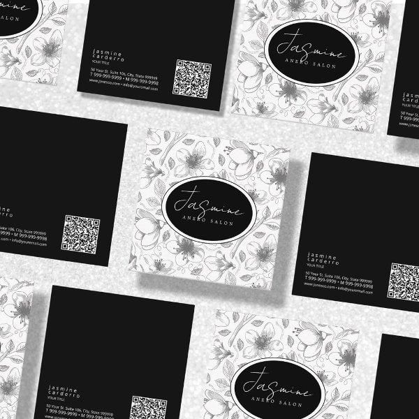 Sketched Floral Outline Pattern Gray/Wht ID939 Square