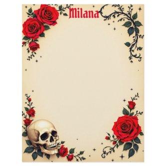 Skull and Red Rose Corners Letterhead