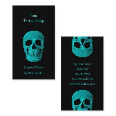Skull Gothic Dark Teal Black Macabre Tattoo Shop