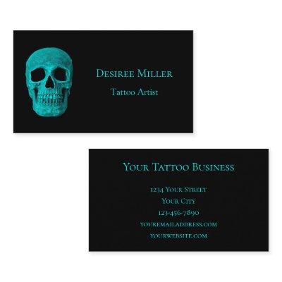 Skull Gothic Dark Teal Black Macabre Tattoo Shop