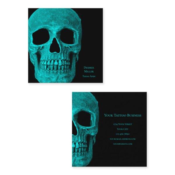 Skull Gothic Dark Teal Black Macabre Tattoo Shop Square