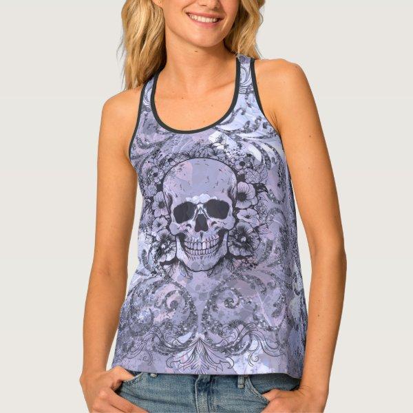 Skull grunge floral print gothic design tank top