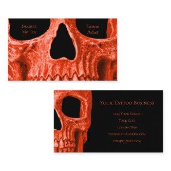 Skull Head Gothic Neon Orange Black Tattoo Shop