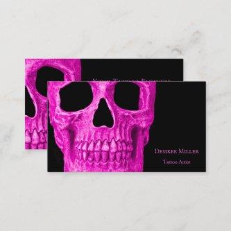 Skull Head Gothic Neon Pink Black Tattoo Shop