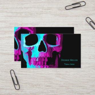 Skull Head Gothic Neon Purple Teal Black Design