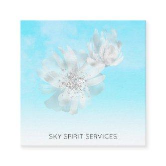*~* Sky Blue QR  Clouds Flowers Glitter Shimmer Square