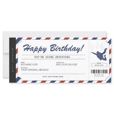 Skydiving Birthday Gift Ticket Voucher Certificate