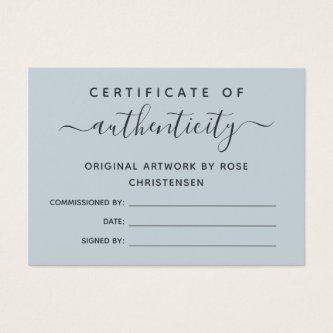 Slate Blue Script Certificate of Authenticity