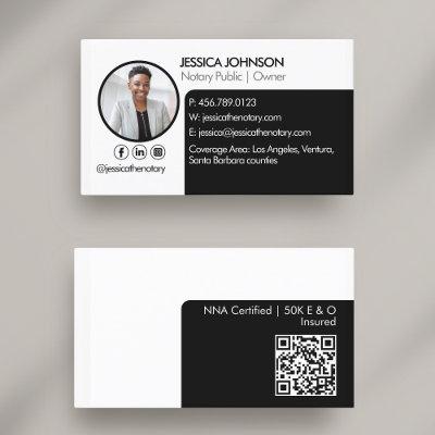 Sleek Black | White Minimal Modern Notary Photo QR